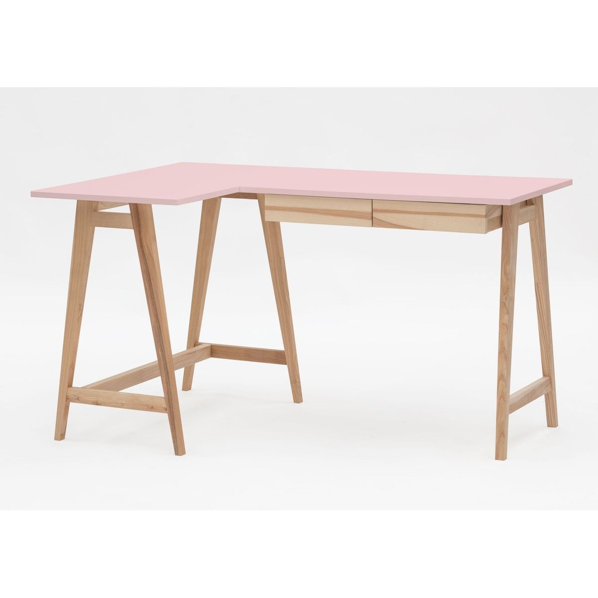 LUKA Asketræ Hjørneskrivebord B 135cm x D 85cm / Pink Venstre Side