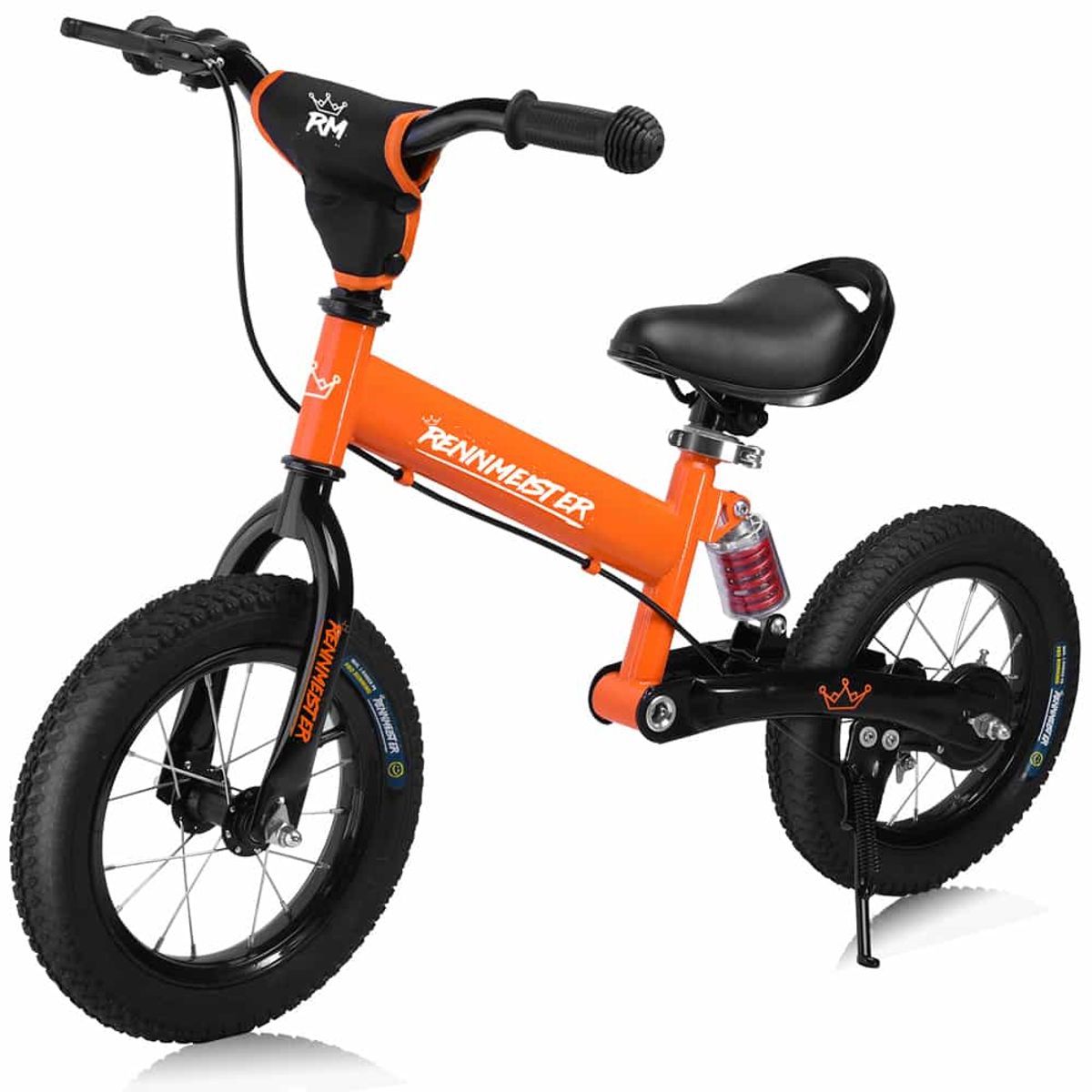 Børnecykel fra 2 år, 50kg, luftgummi dæk, affjedring, orange