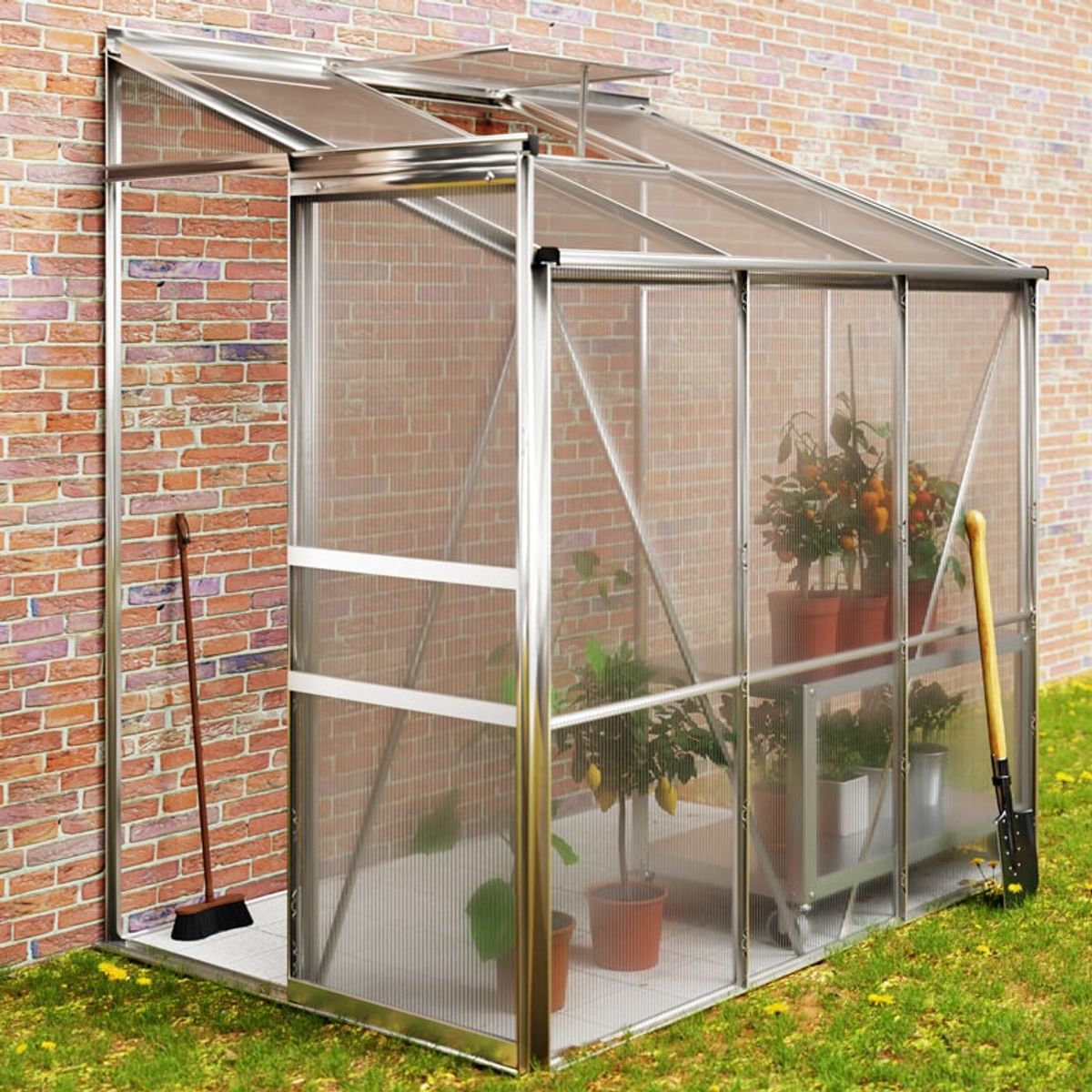 Alu sidedrivhus 190x122x202cm med fundament