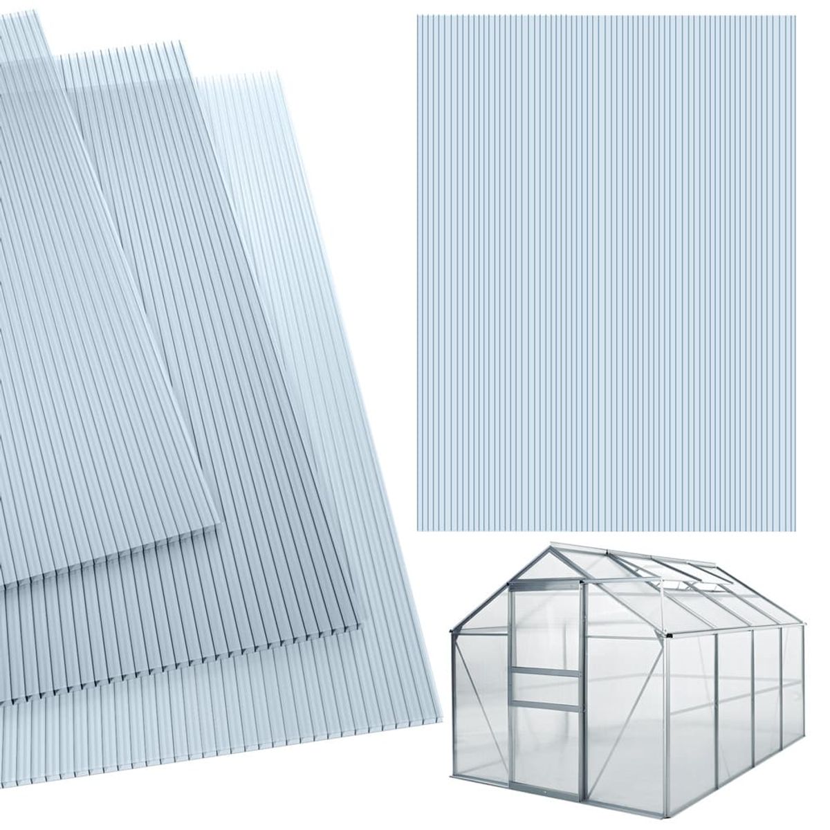 14x polycarbonat hulkammerplader 4mm, 10,25 m ² dobbeltvægsplade 1210x605 mm, drivhuspanel