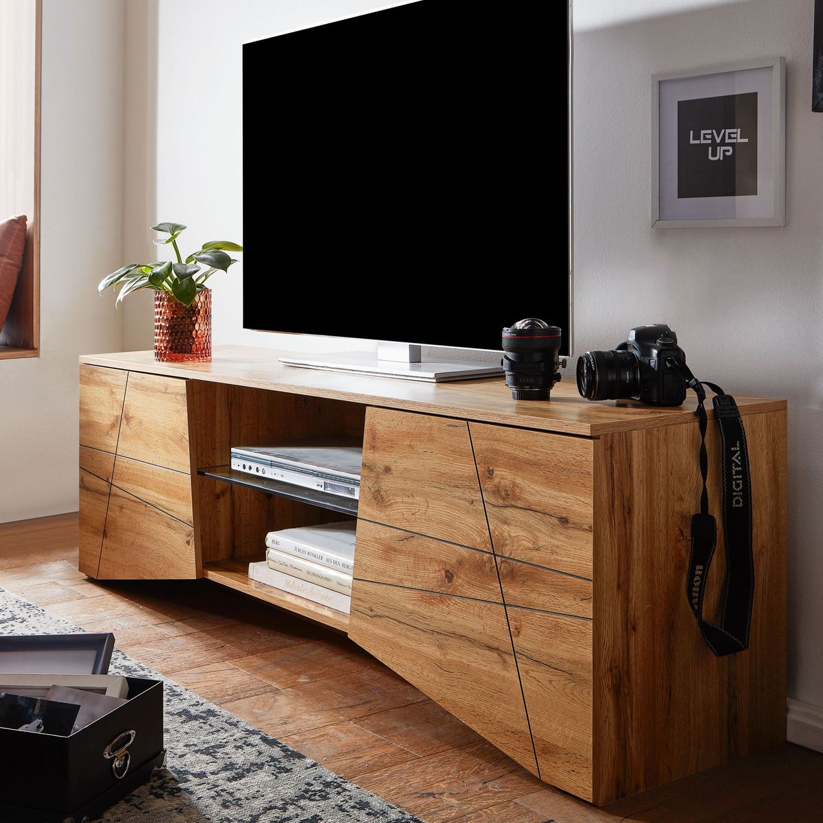 Designer tv-møbel / lav kommode, 160x50x40 cm, naturfarvet