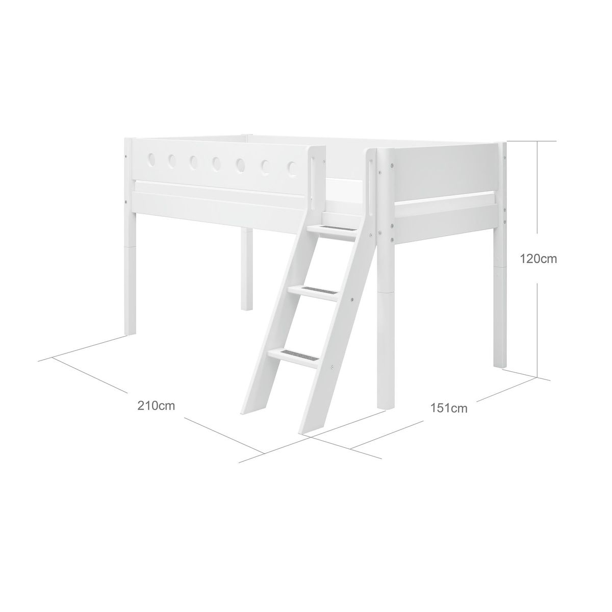 FLEXA Halvhøj seng med skrå stige 210.0 cm x 120.0 cm x 151.0 cm White