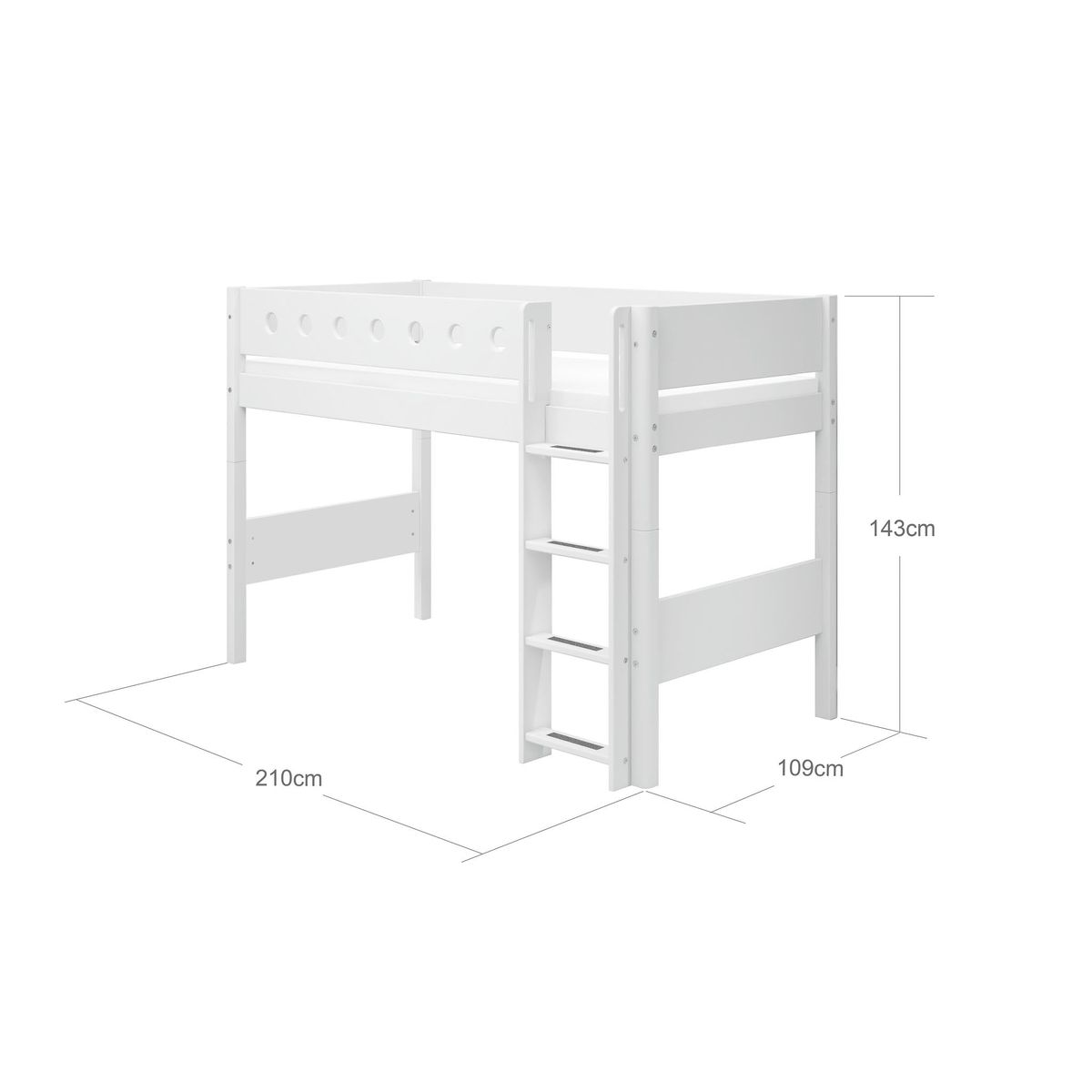 FLEXA Mellemhøj seng med lige stige 210.0 cm x 143.0 cm x 109.0 cm White