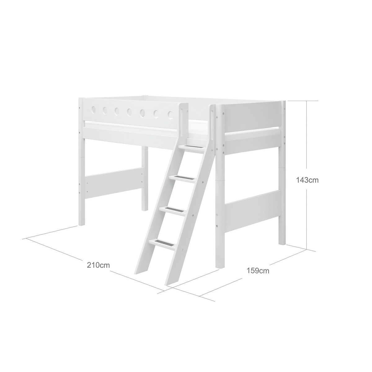 FLEXA Mellemhøj seng med skrå stige 210.0 cm x 143.0 cm x 159.0 cm White