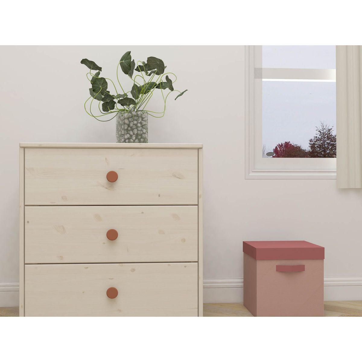 FLEXA Kommode, 3 skuffer 74.5 cm x 72.0 cm Light Blush/White Washed Pine