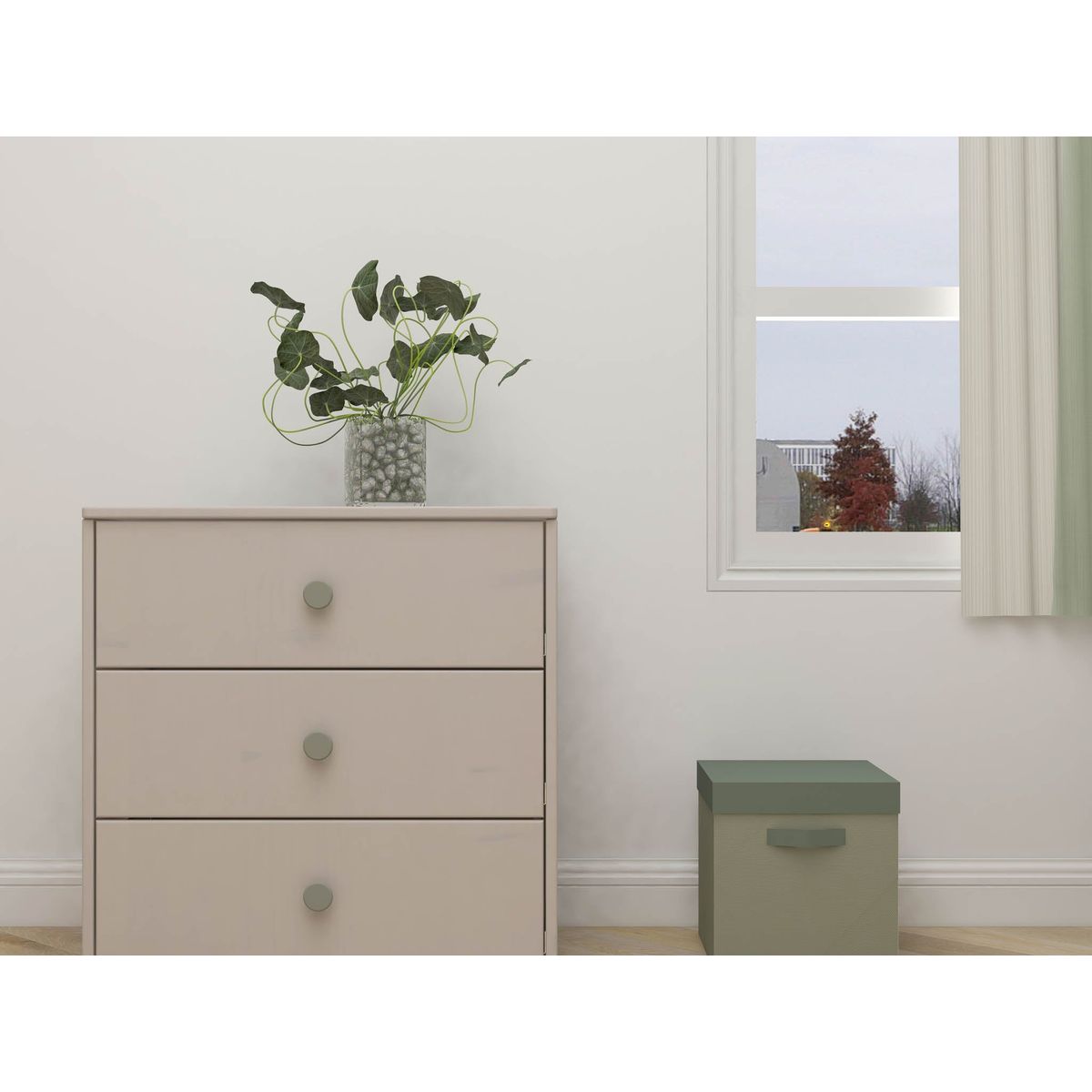 FLEXA Kommode, 3 skuffer 74.5 cm x 72.0 cm Natural Green/Grey Washed Pine