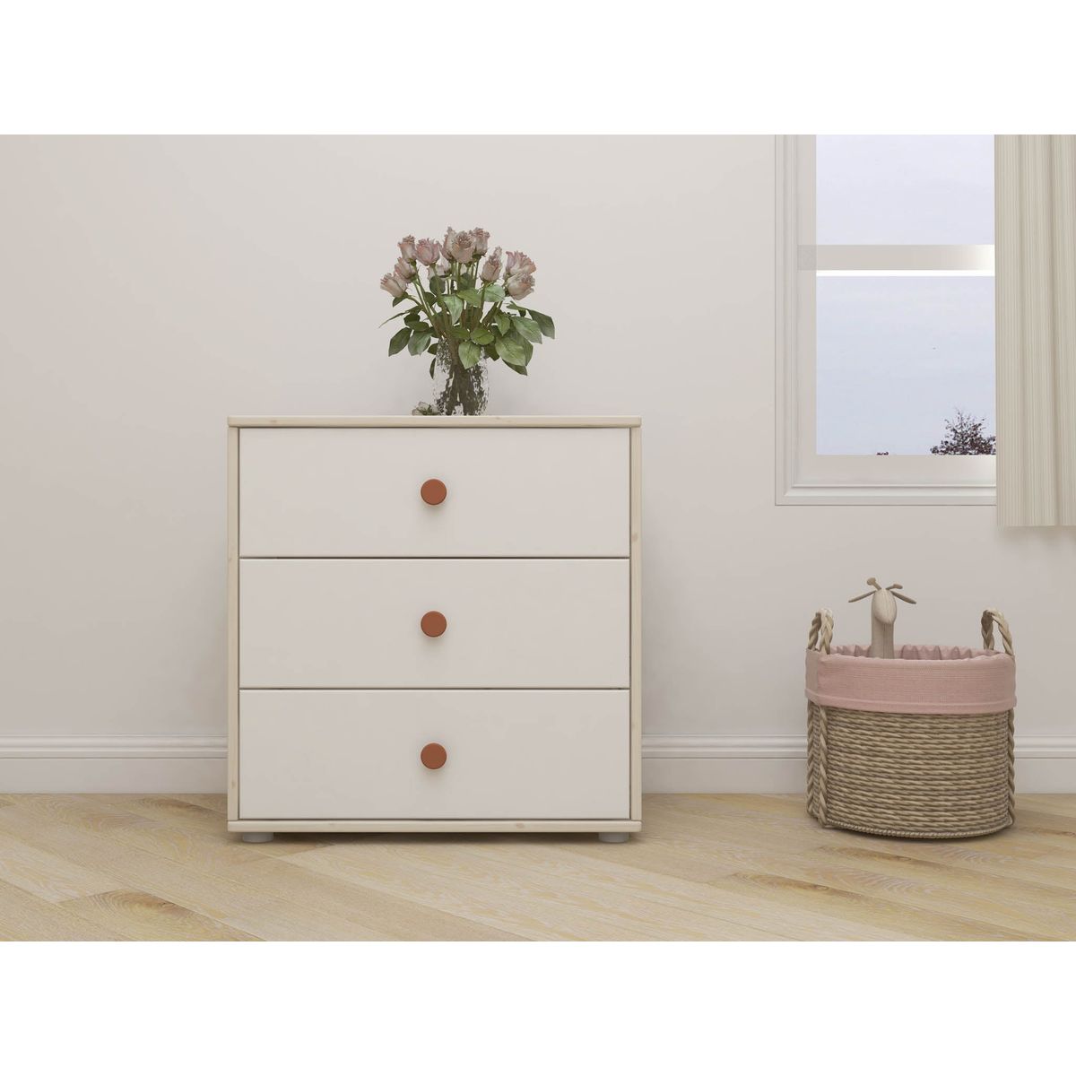 FLEXA Kommode, 3 skuffer 74.5 cm x 72.0 cm Light Blush/White Washed Pine