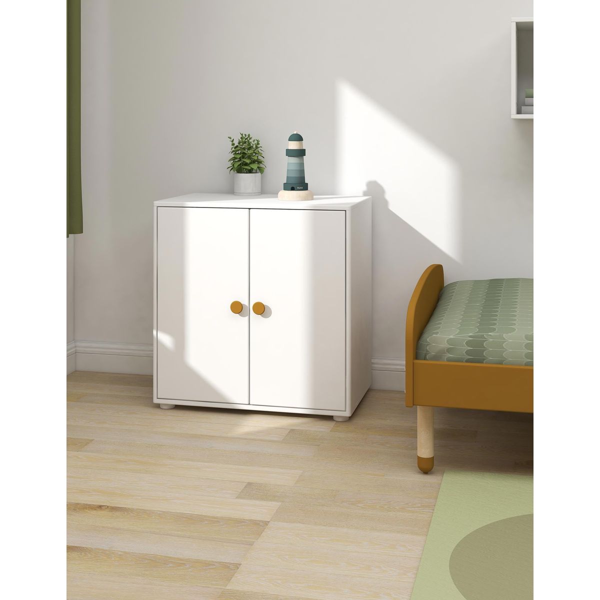 FLEXA Skab, 1 hylde + 2 låger 74.5 cm x 72.0 cm White/Mustard