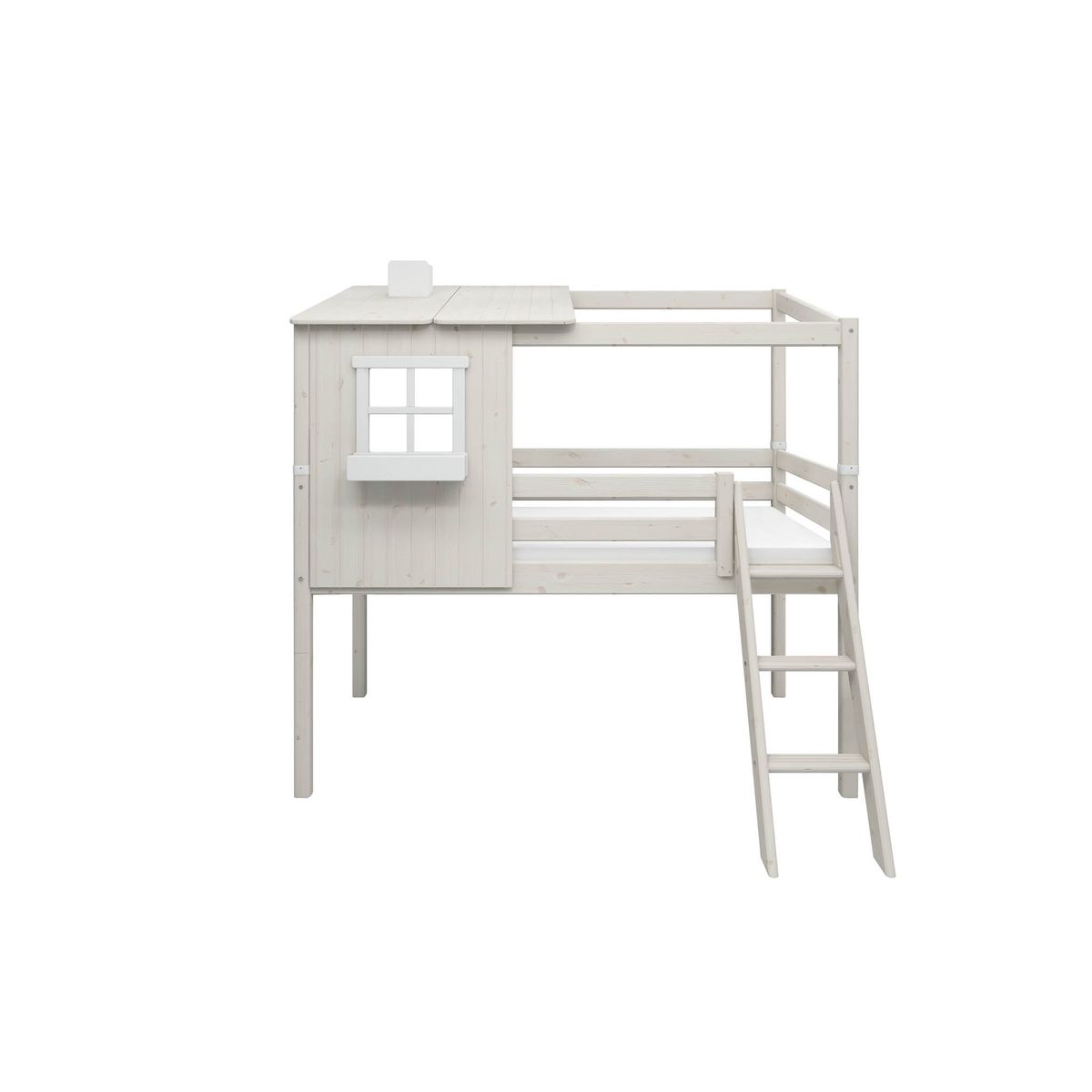 FLEXA Halvhøj seng med halvt hus 210.0 cm x 206.0 cm x 149.0 cm White/White Washed Pine