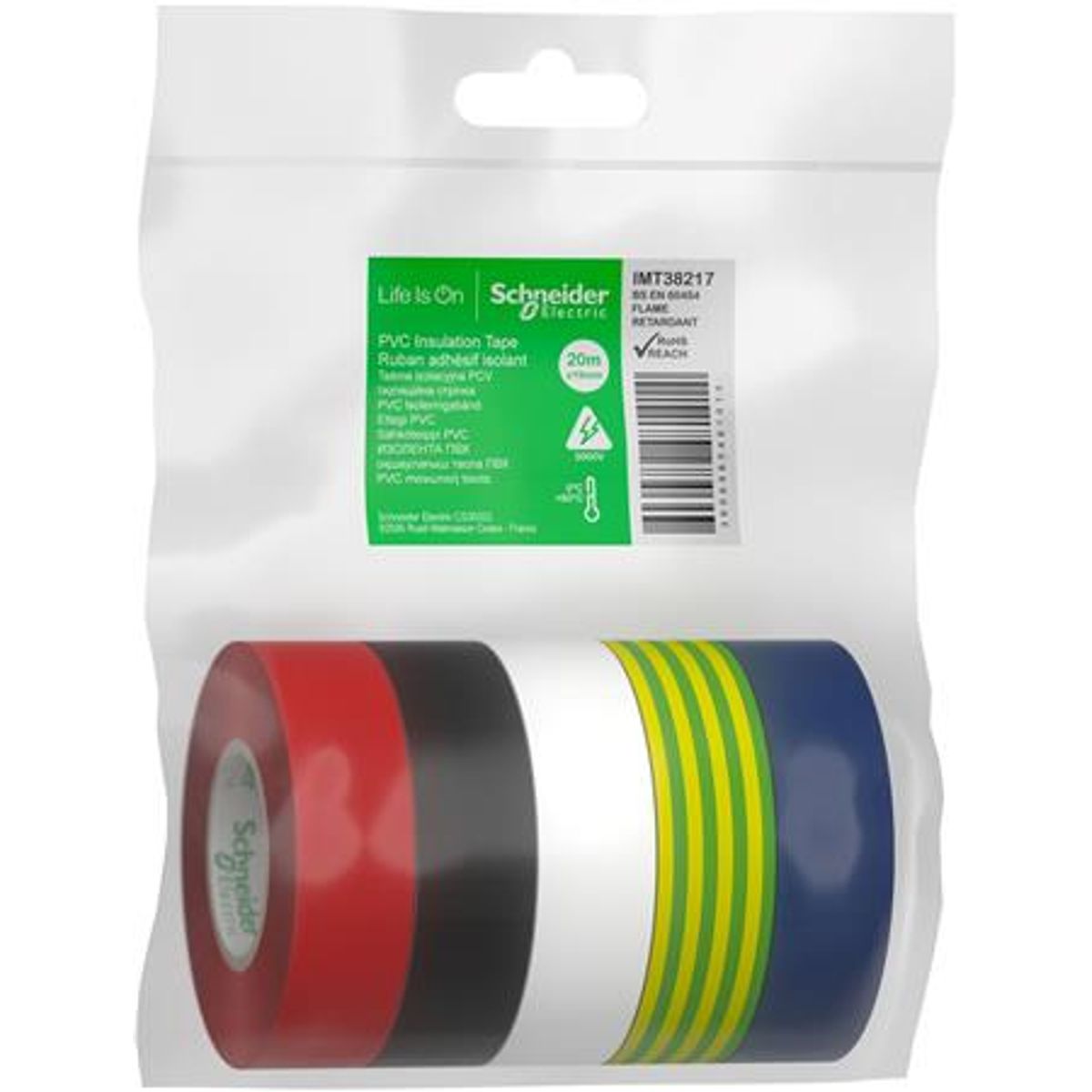 Blist Pvc Tape 19Mmx20M Bdl5 Bk Wh G/Y