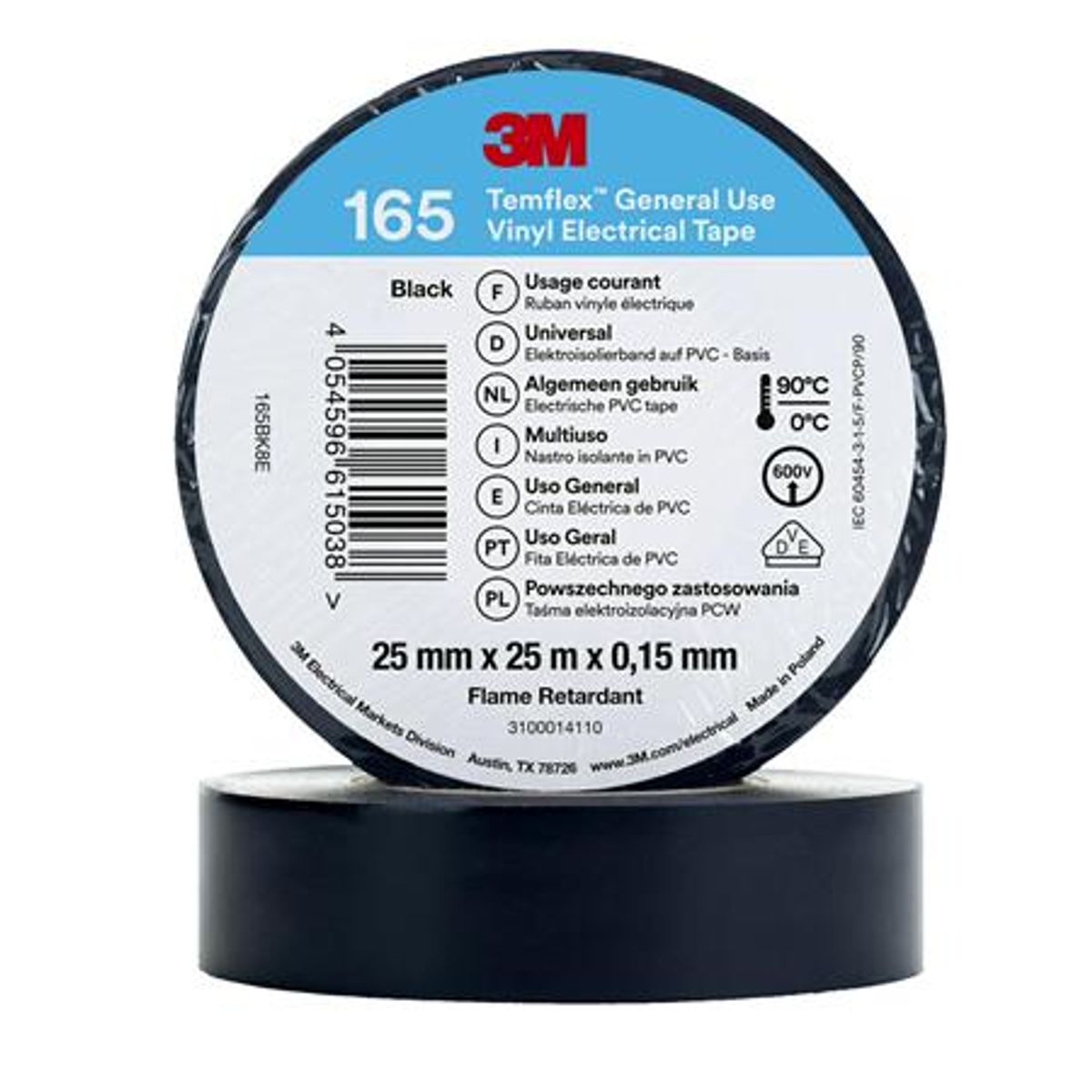 Tape Vinyl 165 25Mmx25M Sort