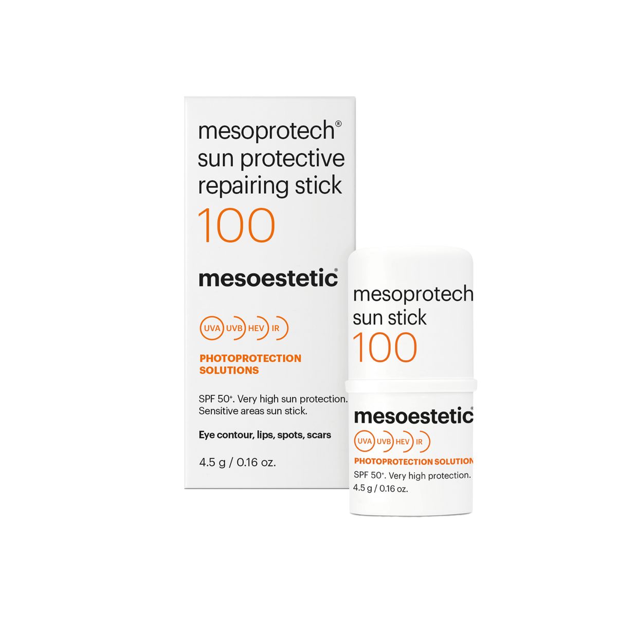 Mesoestetic Mesoprotech Sun Protective Repairing Stick 100 - Solbeskyttelse til følsomme zoner i ansigtet - 4,5g - Stick til øjenkontur og læber