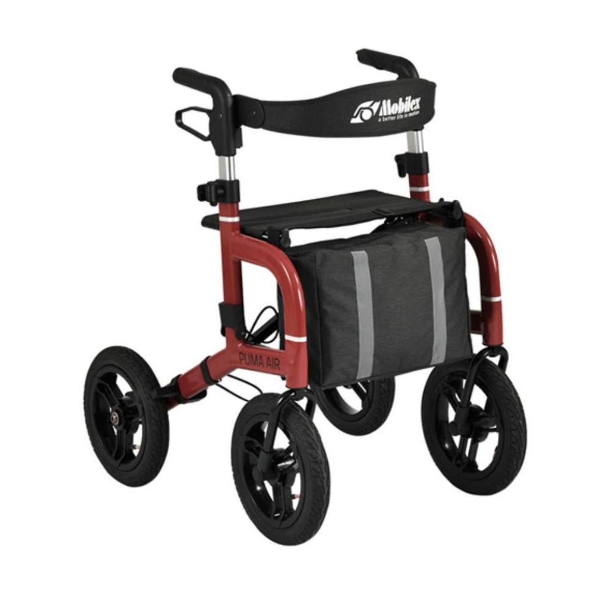 Puma Air rollator med lufthjul - rød | Mobilex - 9,78 kg, stor udstyrspakke