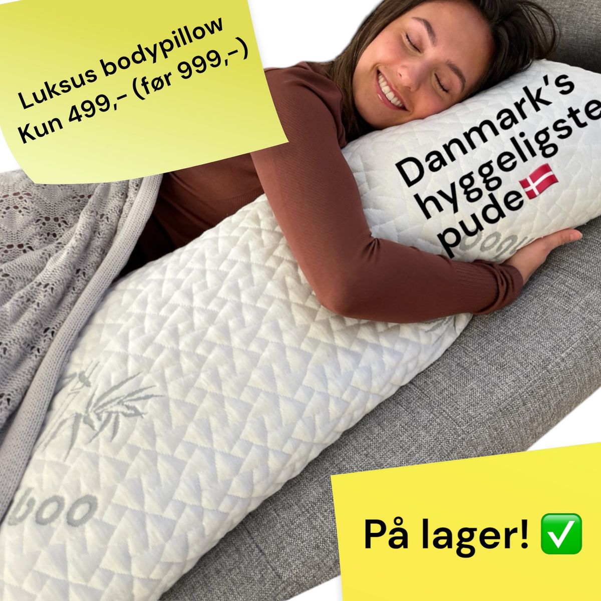 137 x 50 cm, Luksus Body Pillow med Bambus Cover og Memory Foam