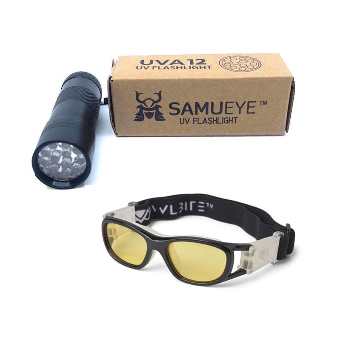 Ravlygte UVA12 fra SamuEye&trade;: En god børneravlygte UV lygte til ravjagt - Ravlygte UVA12 + Ravbrille barn