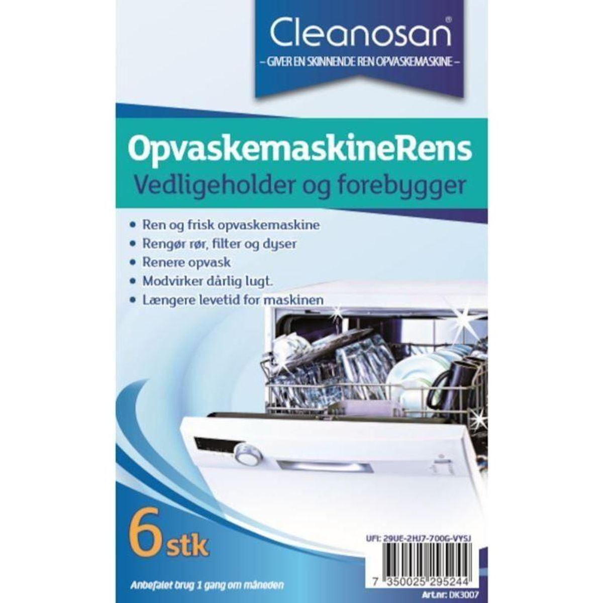 Opvaskemaskineafkalker Cleanosan med farve og parfume 6stk