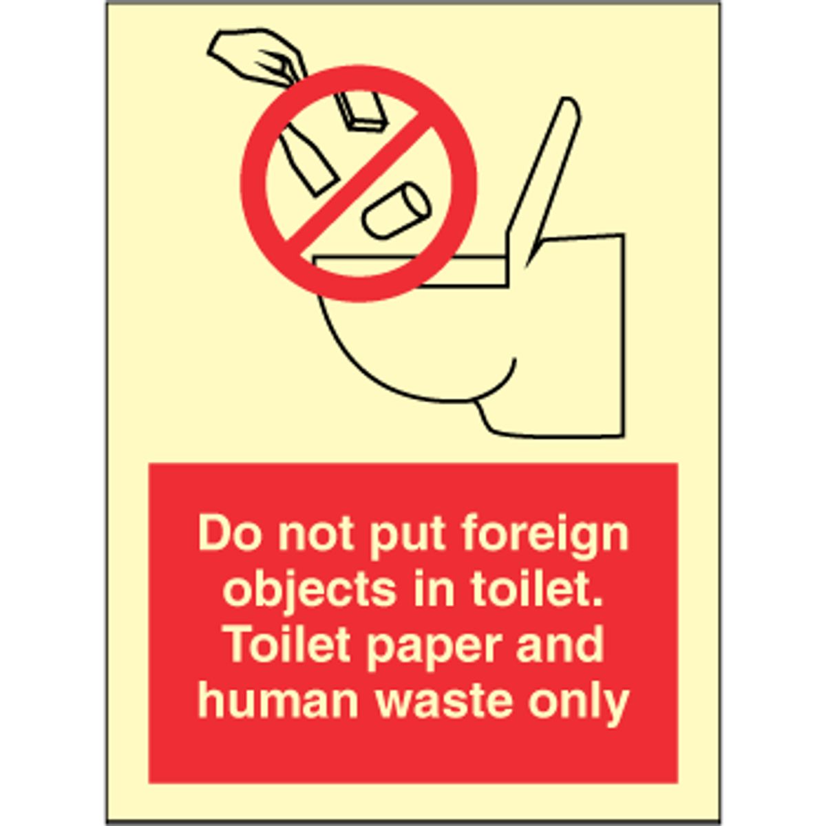 Sign IMO Do not put foreign objects in toilet. Toilet paper 102301