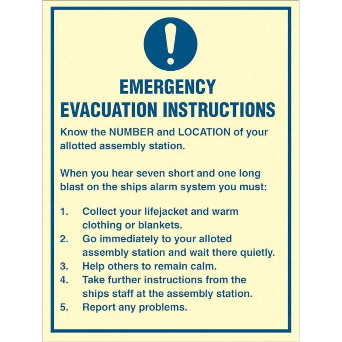 Sign IMO Emergency Evacuation Instructions 106087