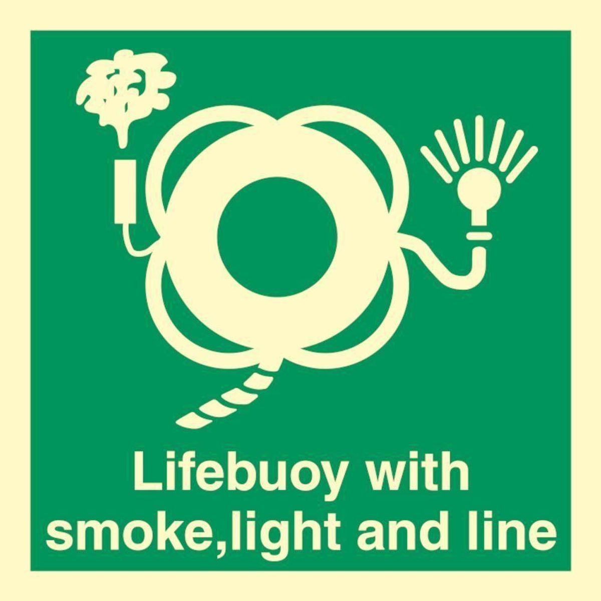 Sign IMO Lifebuoy with line, light and smoke