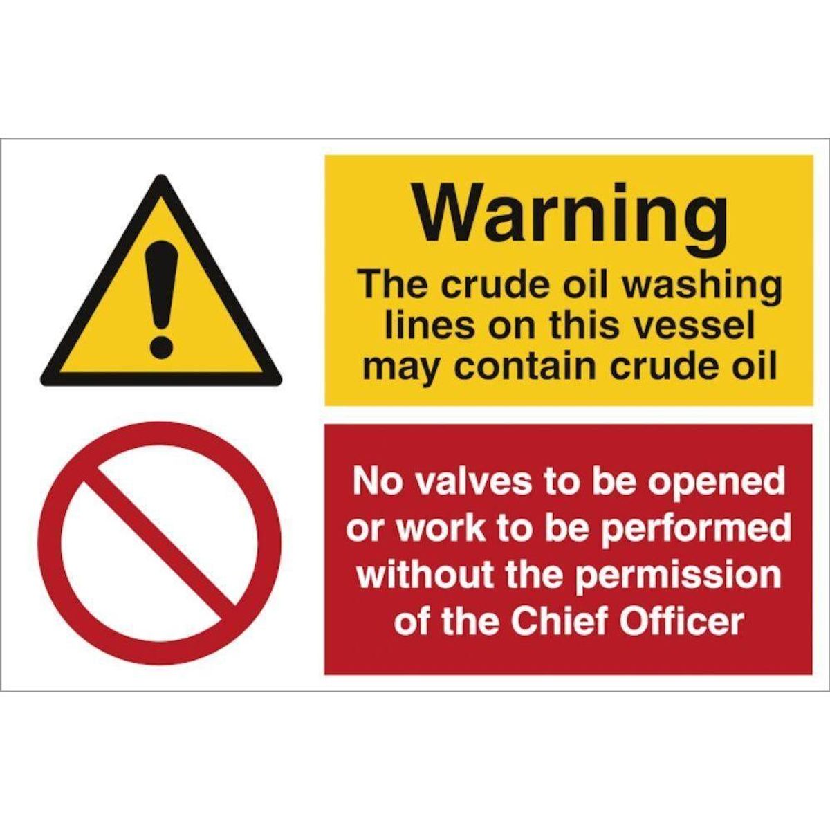 Sign IMO Warning crude oil - No valves opened or