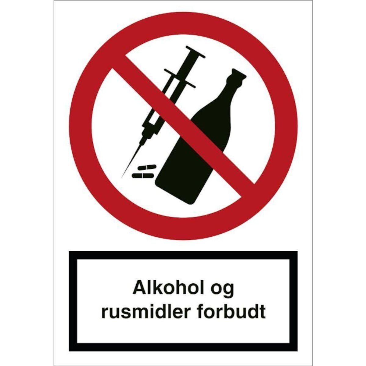 Skilt Alkohol og rusmidler forbudt F105PA4