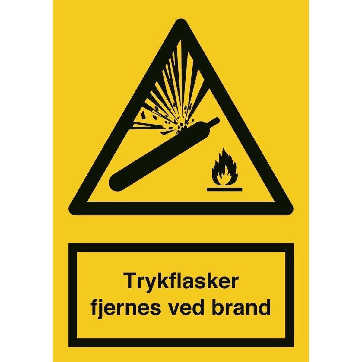 Skilt Trykflasker fjernes ved brand