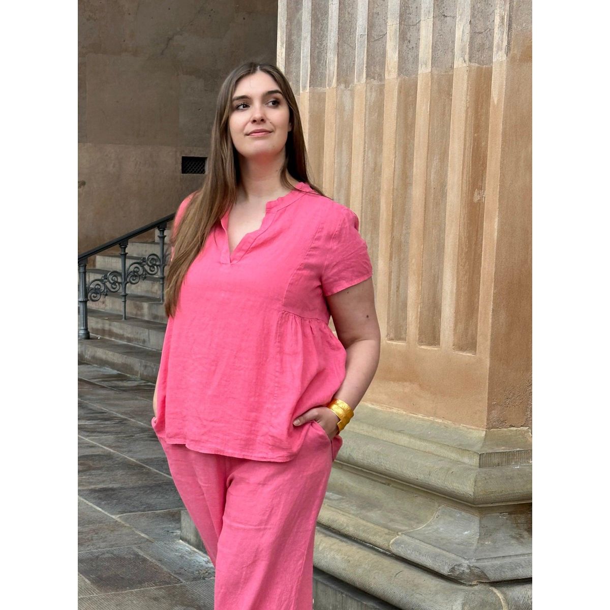 Maggy hørbluse i sommer pink - XXL/52-54