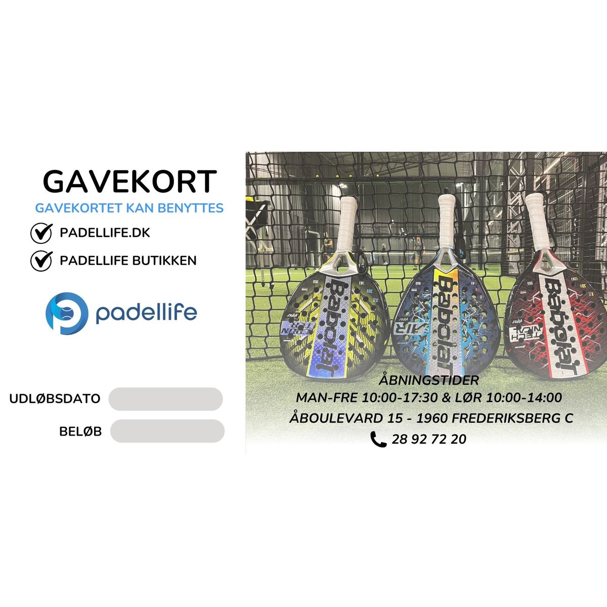 Gavekort til Padellife - 2.500,00 kr.