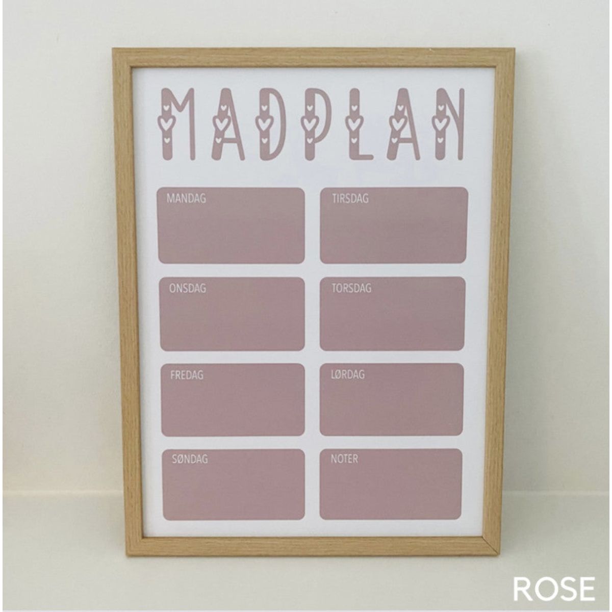 Madplan med ugedage - Nej tak / Rose