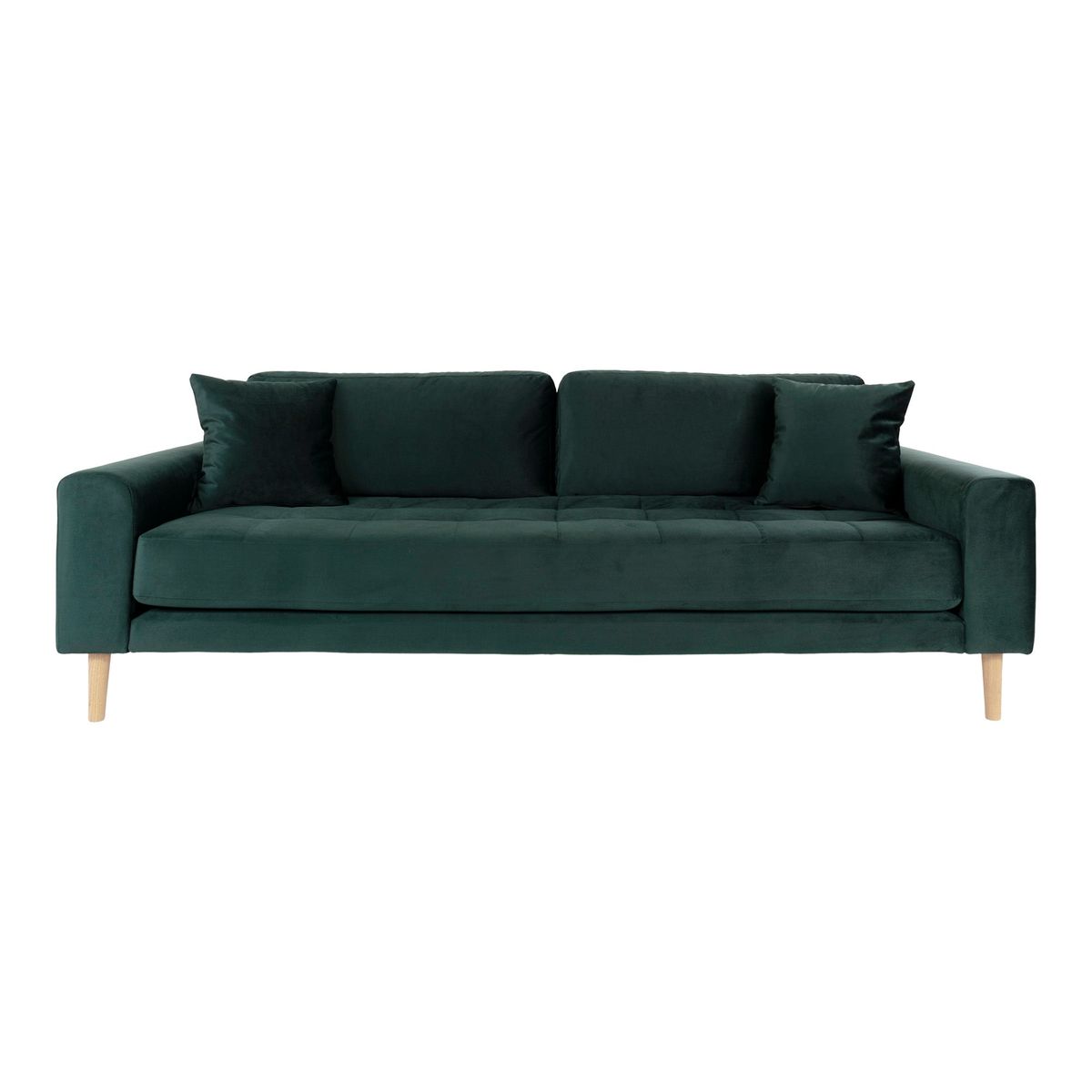 Lido 3 Personers Sofa - 3 Personers Sofa, Mørkegrøn Velour Med To Puder Og Natur Træben, Hn1006