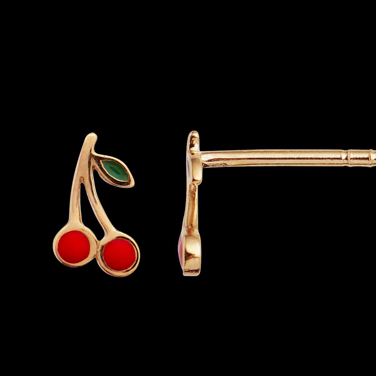 Petit Cherry Earring Enamel - Single - Forgyldt Sølv.