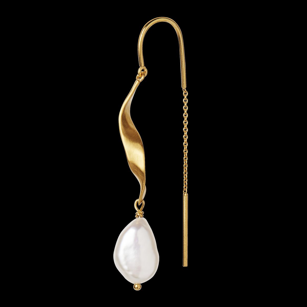 Long Twisted with Baroque Pearl Earring - Single - Forgyldt Sølv.