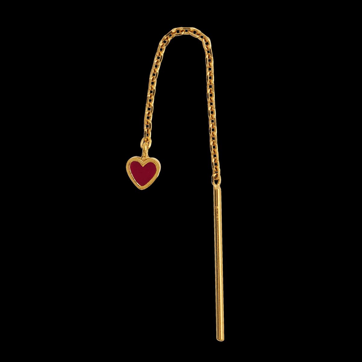 Dangling Love Heart Burgundy Enamel Earring - Single