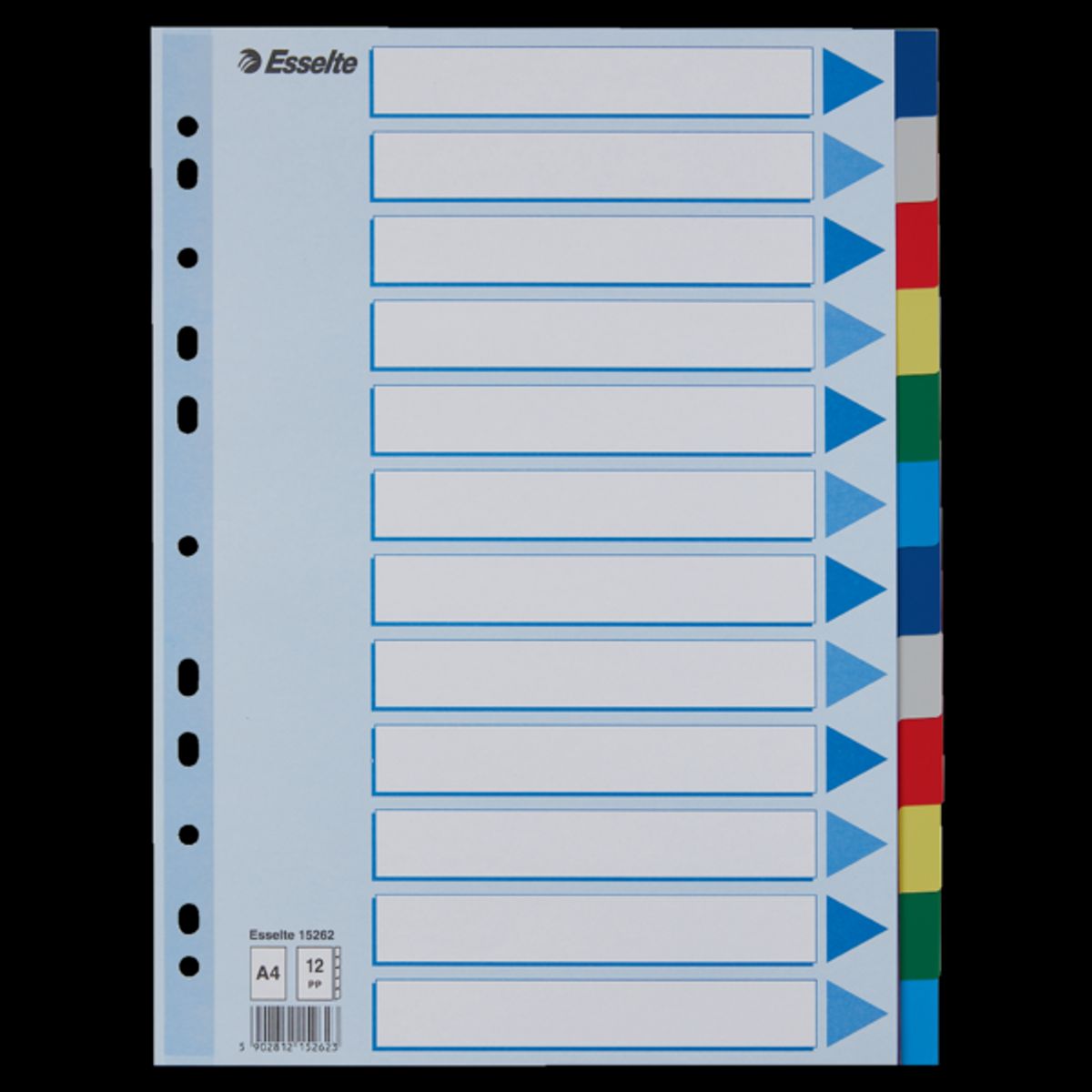 Faneblade PP A4 12-delt farvede faner