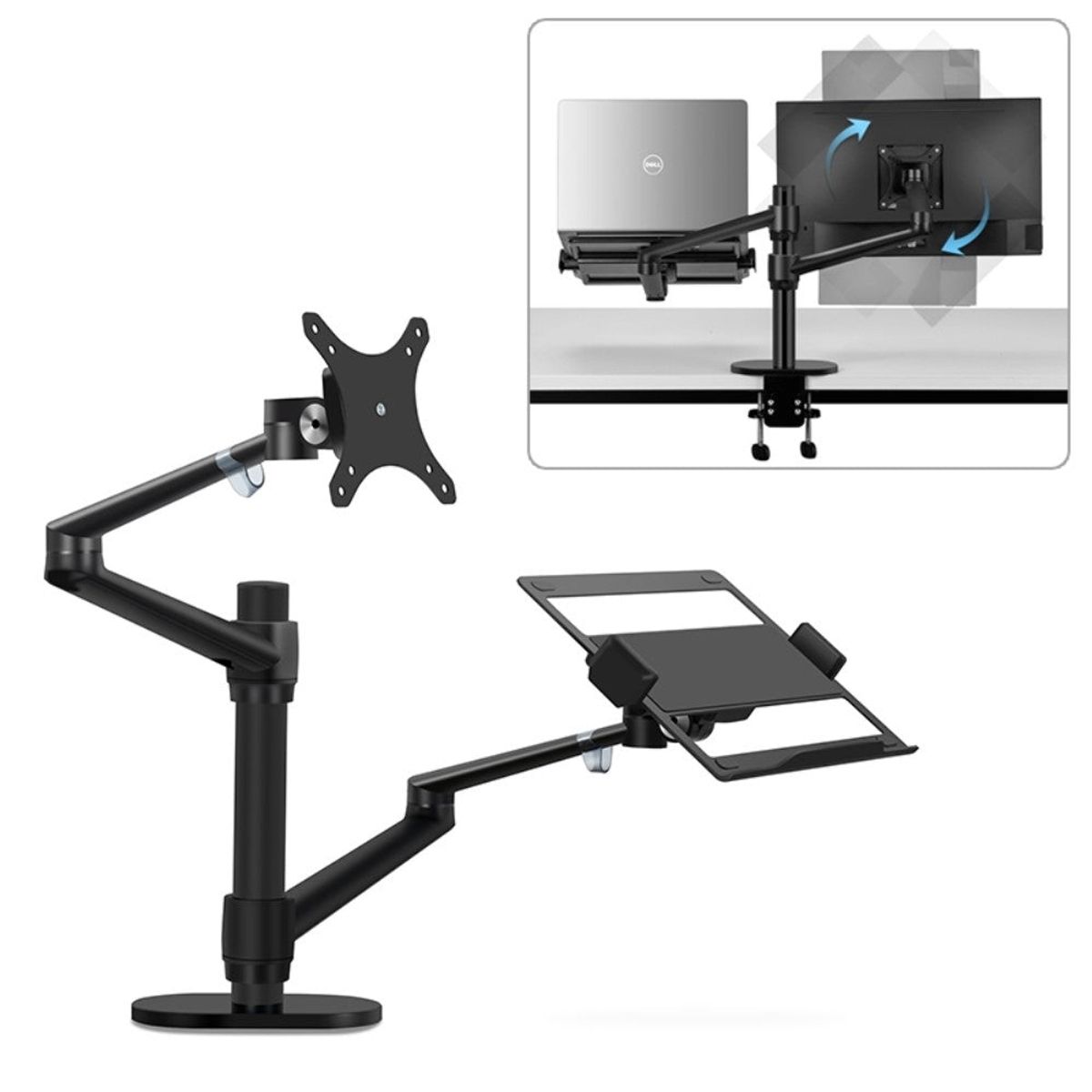 WERGON - Noah - Justerbar Dual Desktop holder - skærm Max 27" / Laptop 11-17" - Sort