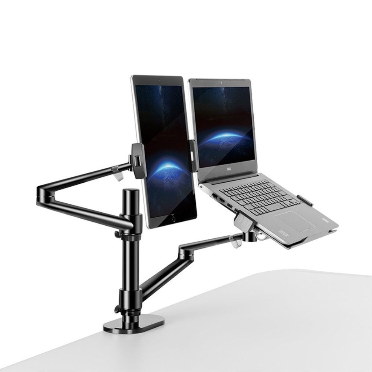 WERGON - Konrad - Justerbar Dual holder - Til en Laptop 11-17" + en Monitor skærm Max 27" - Sort