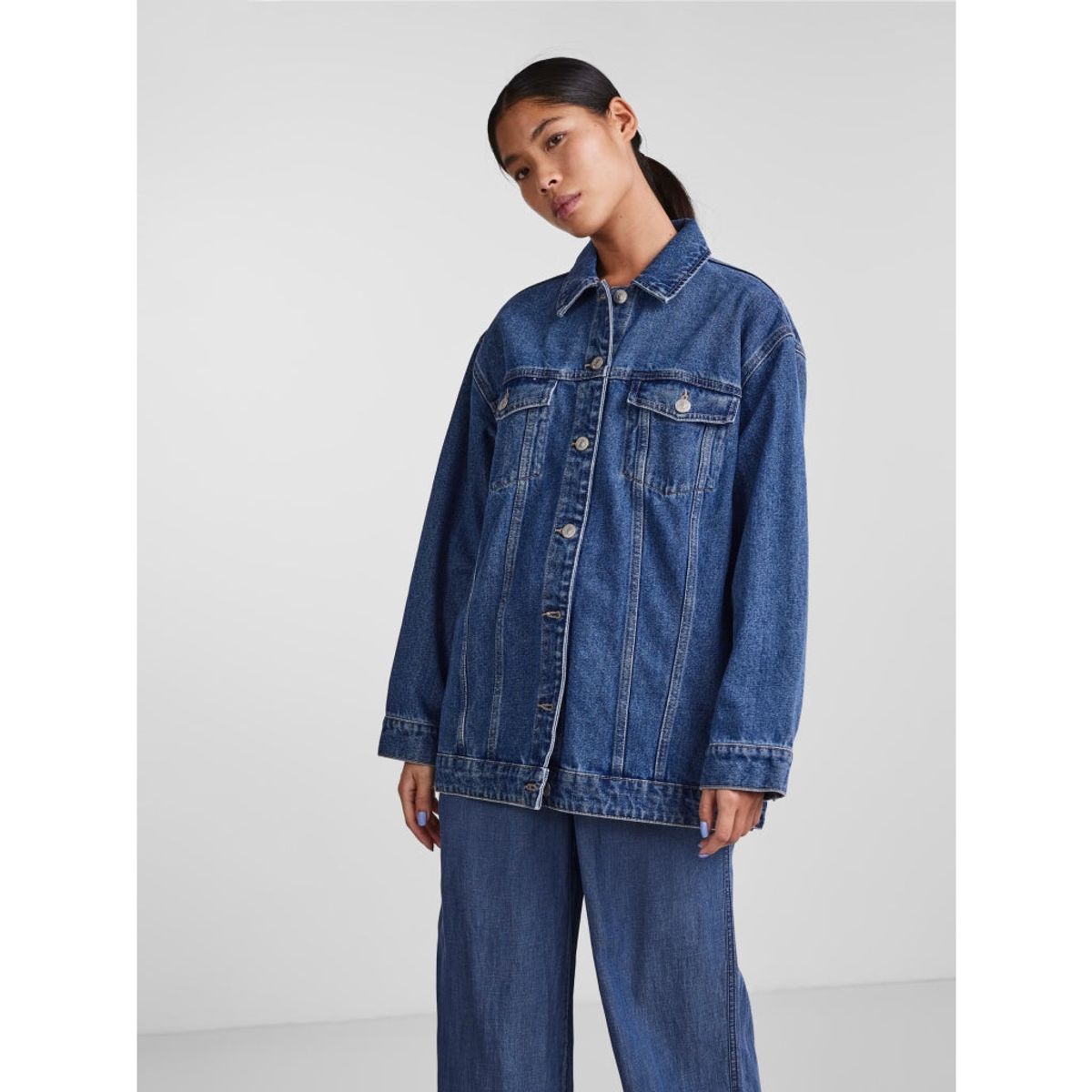 Pieces dame PCTIKA LS OVERSIZE DNM JACKET NOOS BC - Medium blue denim