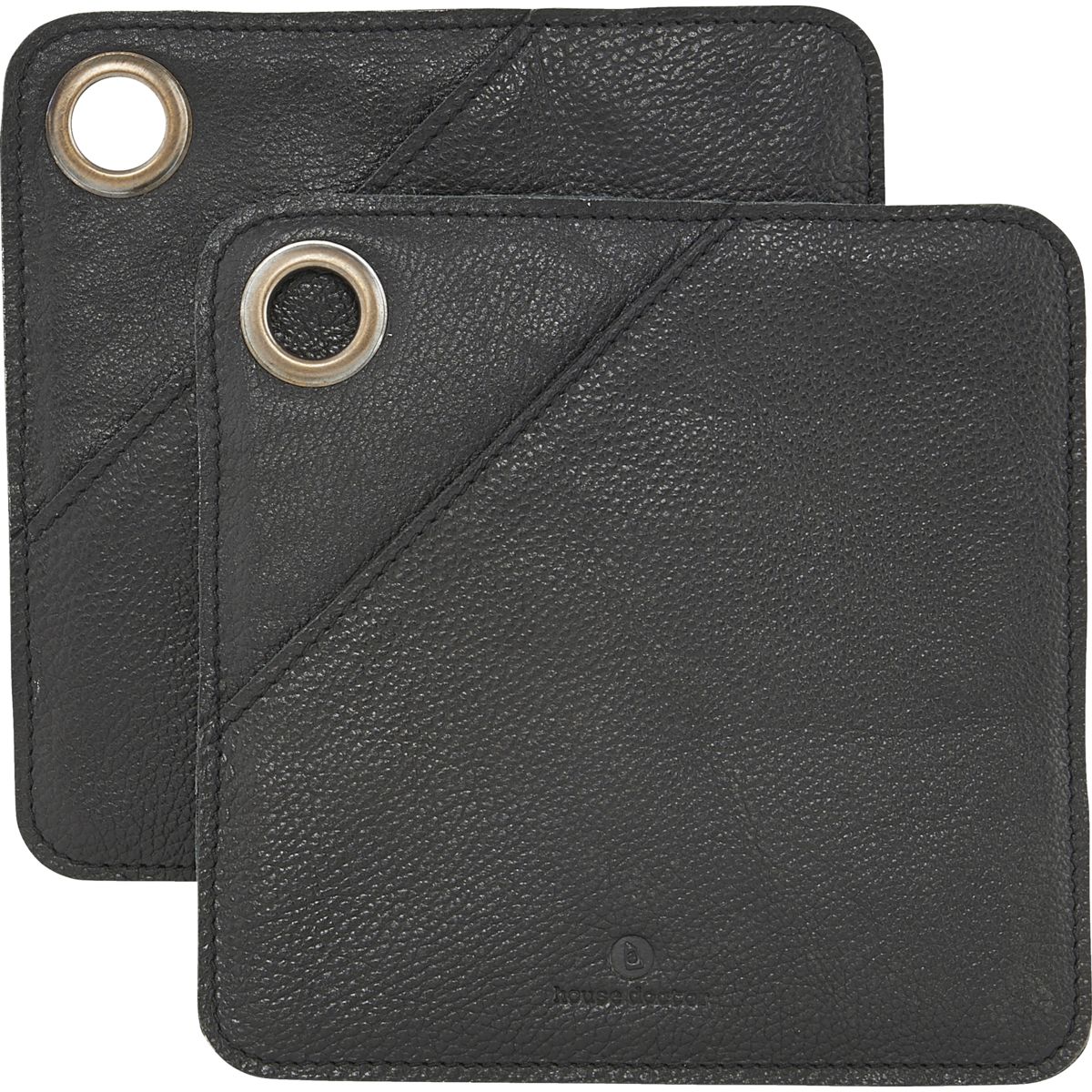 Grydelapper, HDSquare, Sort - Black / Leather / l: 20.5 cm, w: 20.5 cm