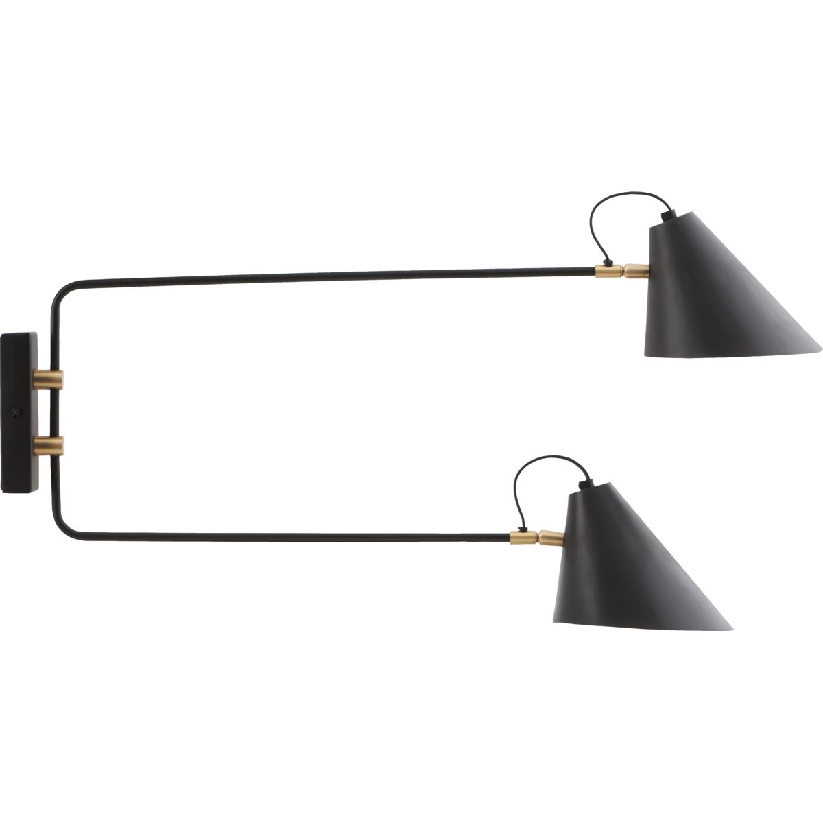 Wall lamp, HDClub Double, Black - Black / Iron , Brass / l: 81 cm, h: 42 cm