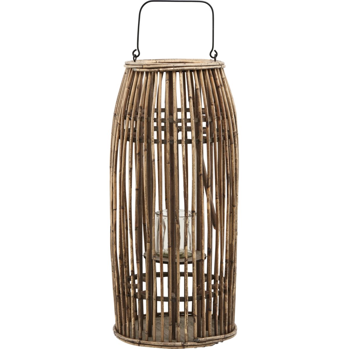 Lanterne, HDOva, Natural - h: 65 cm, dia: 30 cm / Natural / Rattan, Glas, Metal