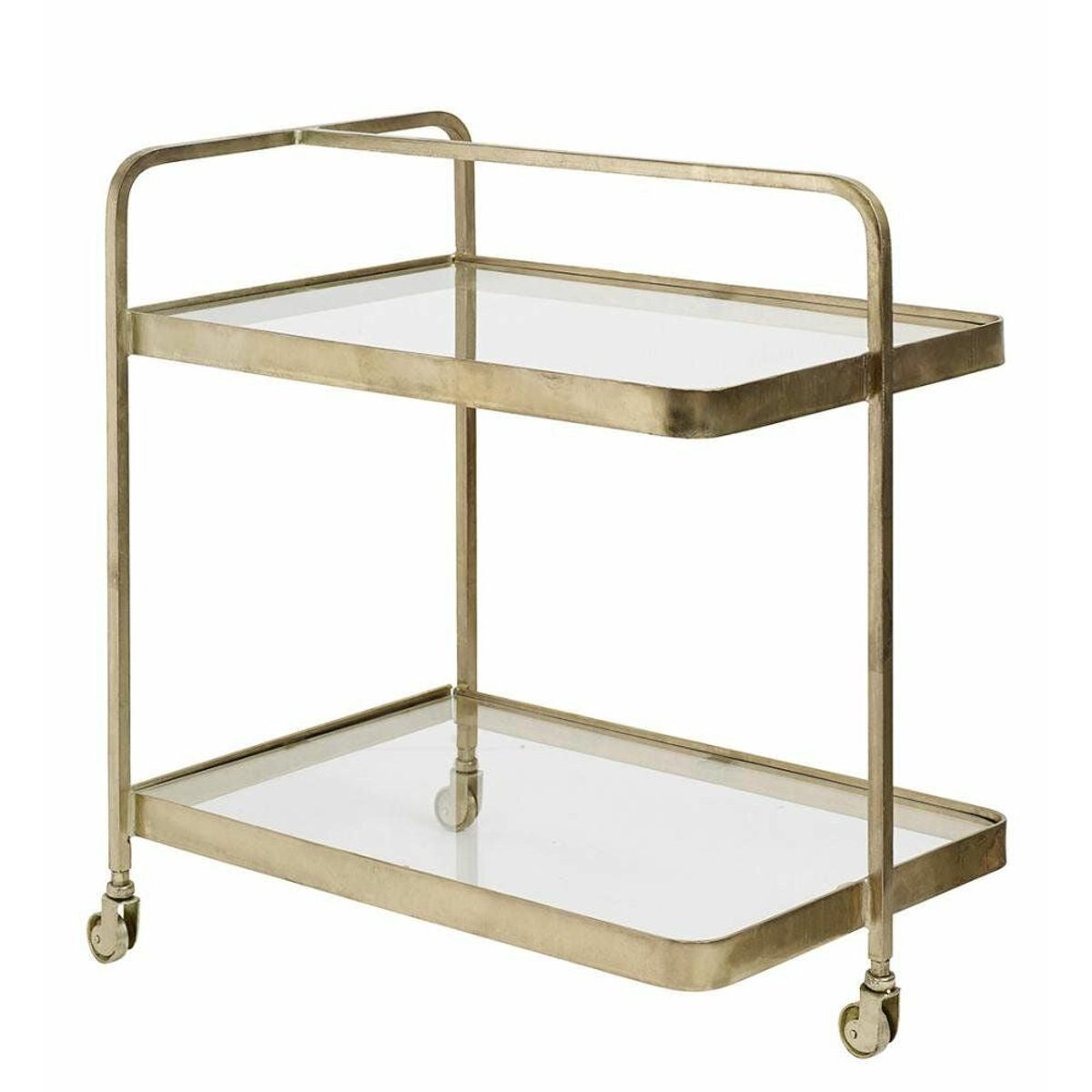 Nordal TROLLEY rullebord i messing med glas - 70x50 cm