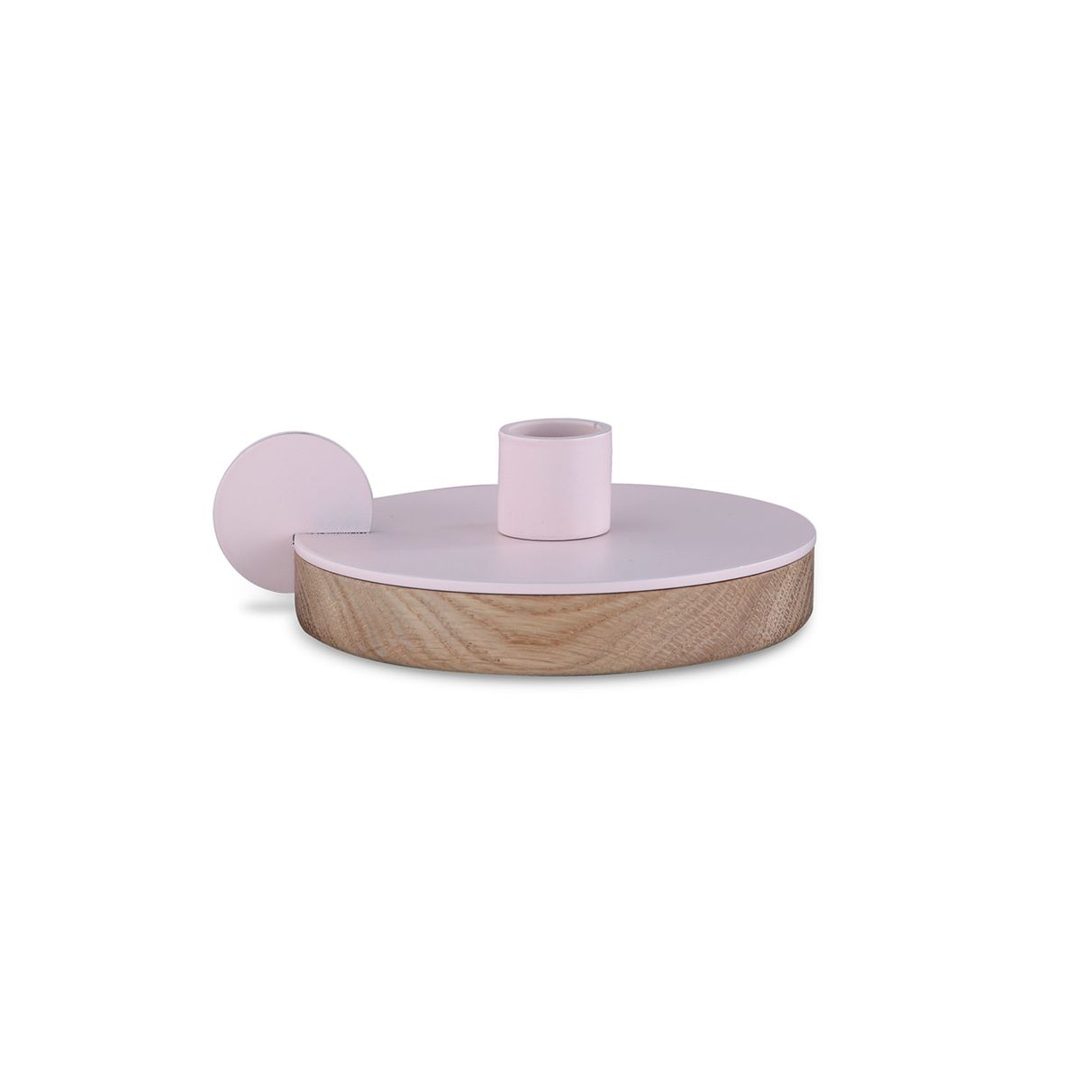 Camino - Ines 1C Candle Holder - Ø13xh5 cm - Waxed Oak/Pink