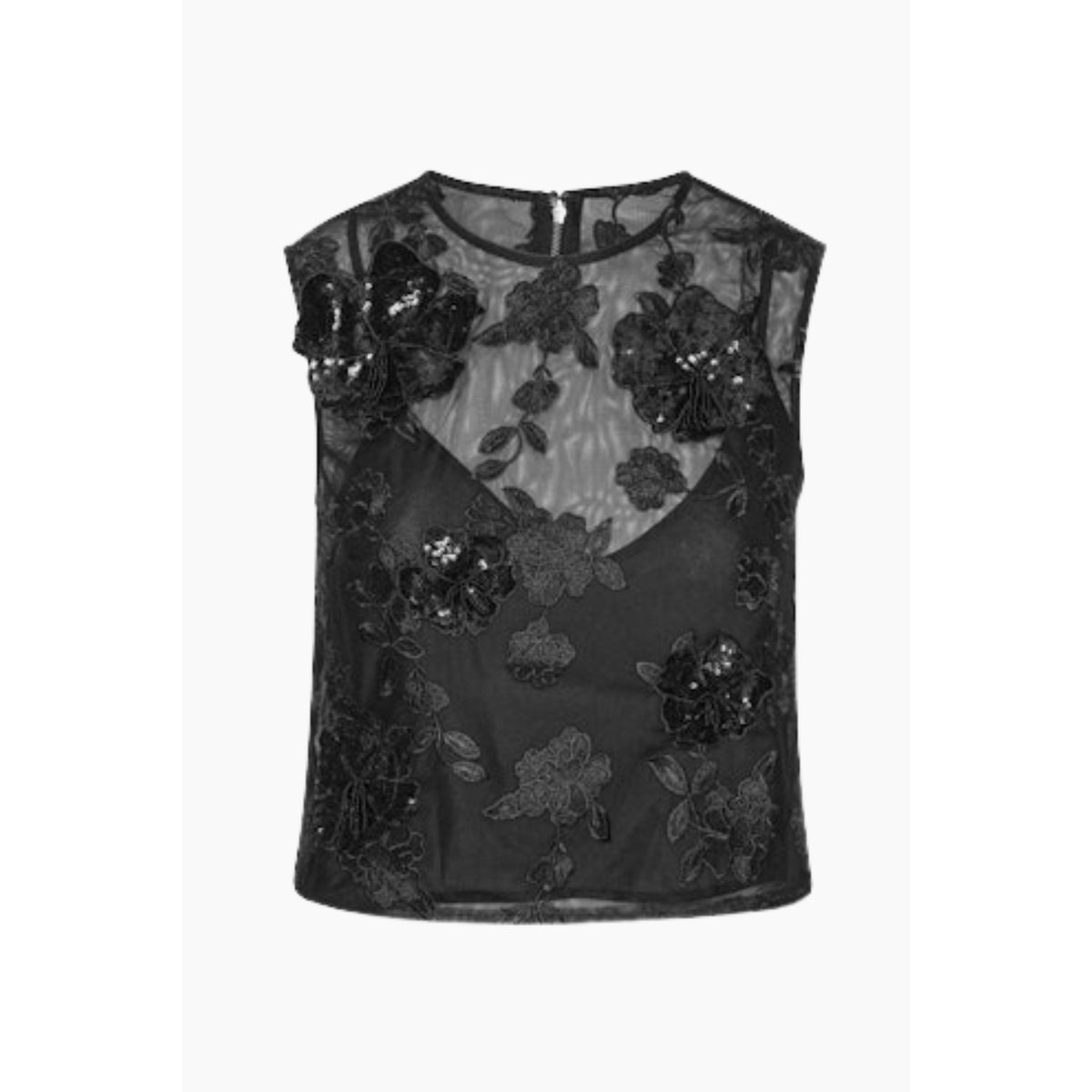 Mesh Flower Top - Black - Rotate - Sort XL