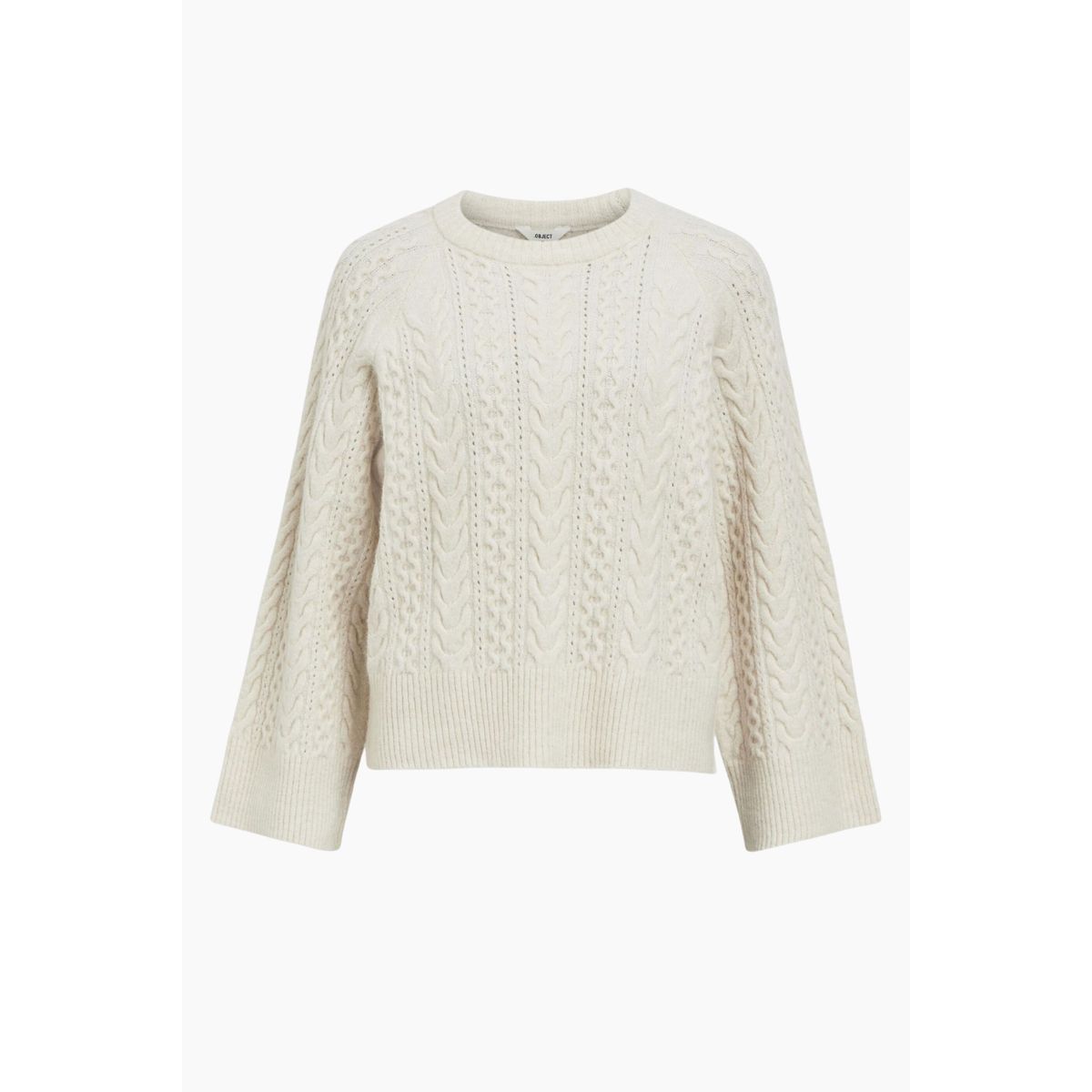 Objrosa Knit L/S RE Pullover 134 - White Sand/Melange - Object - Hvid S