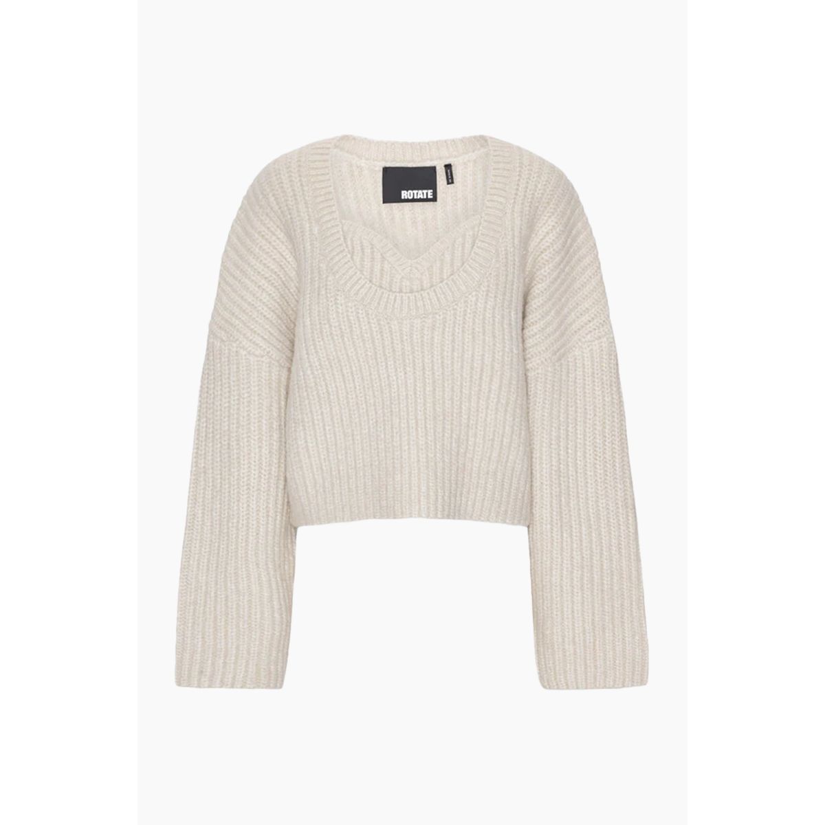 Cable Knit Crop Sweater - Pristine White - ROTATE - Hvid L