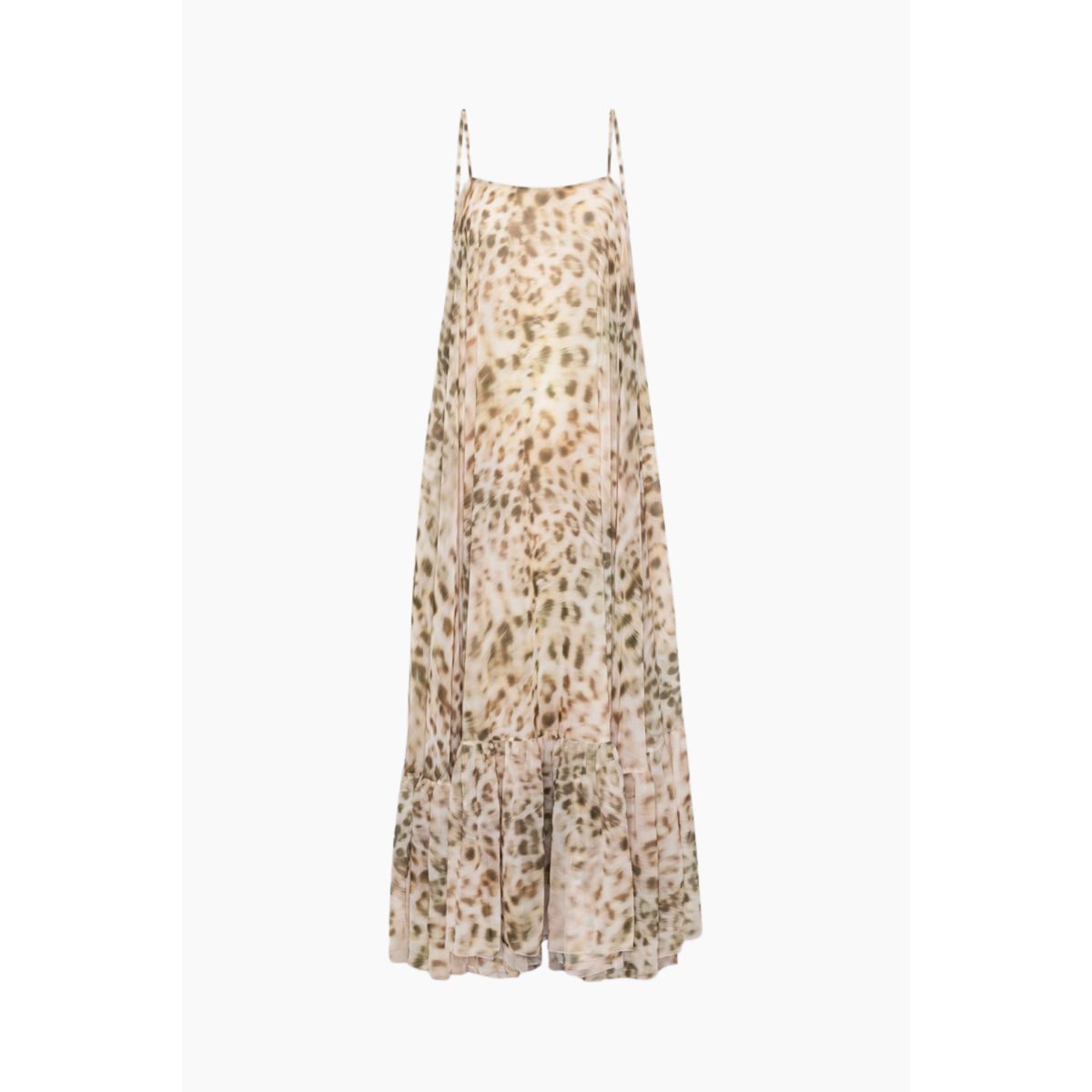 Chiffon Maxi Wide Dress - Blurry Snow Leopard + Tarmac Comb. - ROTATE - Mønstret M