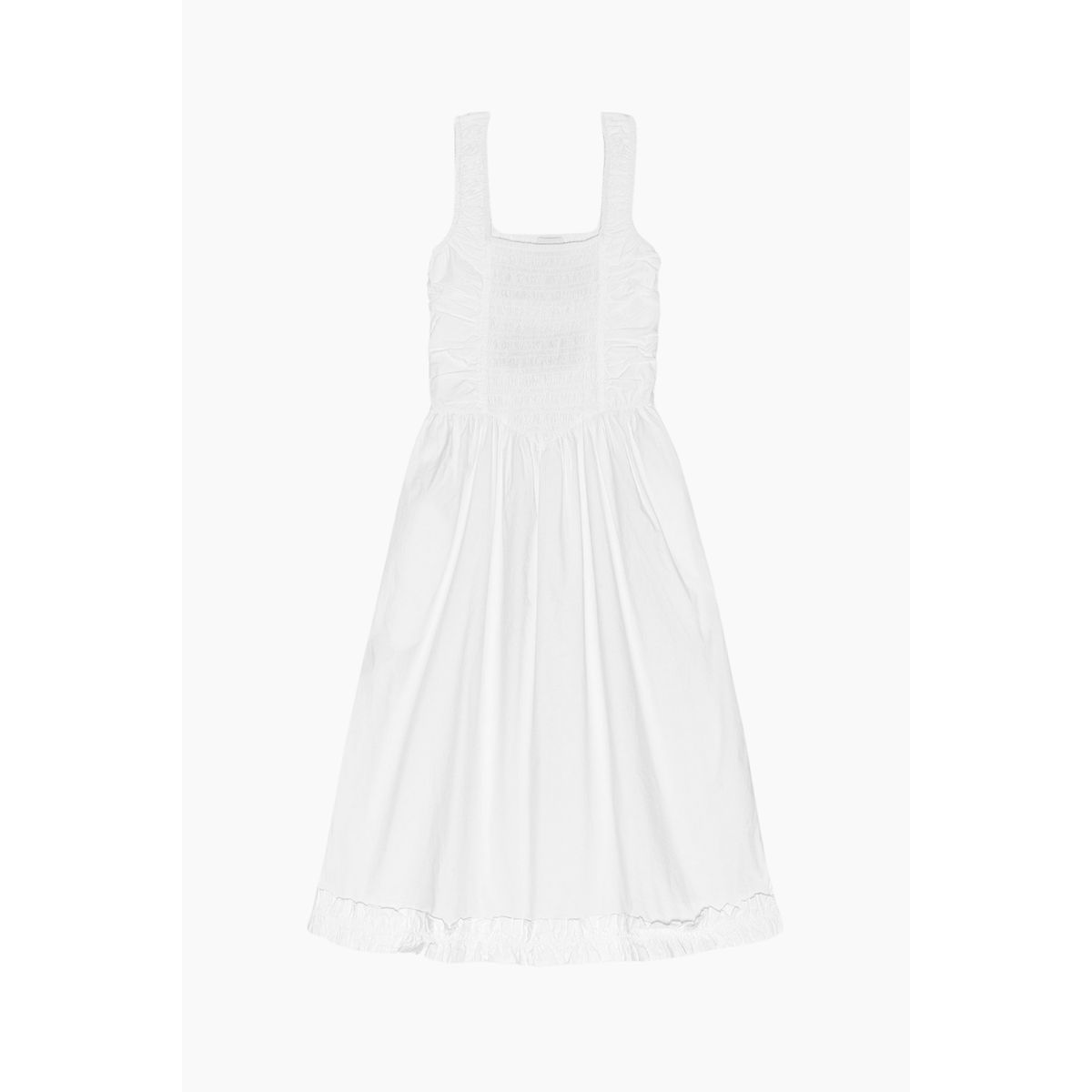 Cotton Poplin Midi Strap Smock Dress F9438 - Bright White - GANNI - Hvid L