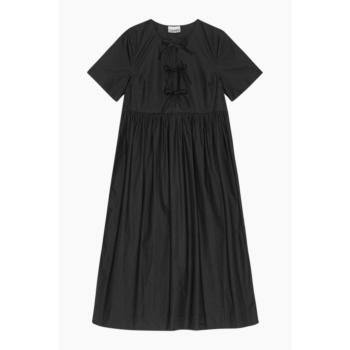 Cotton Poplin Long Tie String Dress F9199 - Black - GANNI - Sort S