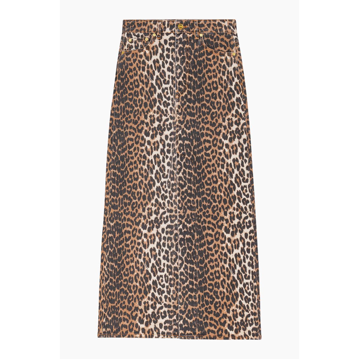 Denim Maxi Slit Skirt J1445 - Leopard - GANNI - Leopard XS