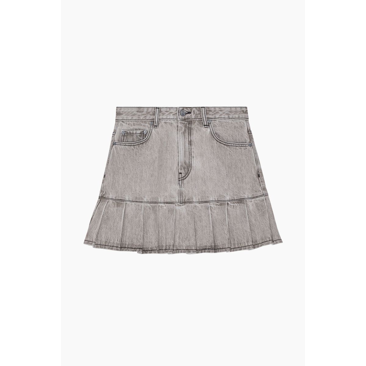 Future Denim Pleated Mini Skirt J1550 - Gray Quill - GANNI - Grå L